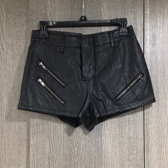 Guess Pants - Guess Black Leather High Waist Shorts